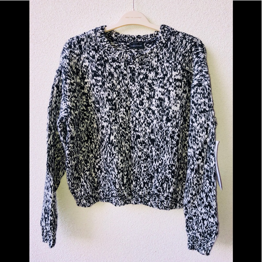 Lord & Taylor Black and White Crew Neck Sweater